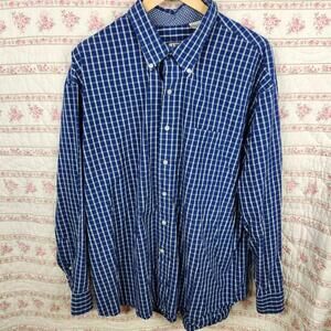 Izod Classic Blue Checkered Men's Casual Button-Down Shirt XXL